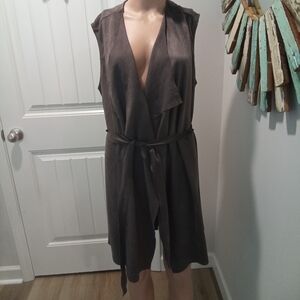 She + Sky Size L Faux Suede Sleeveless Brown Belted Vest/Duster